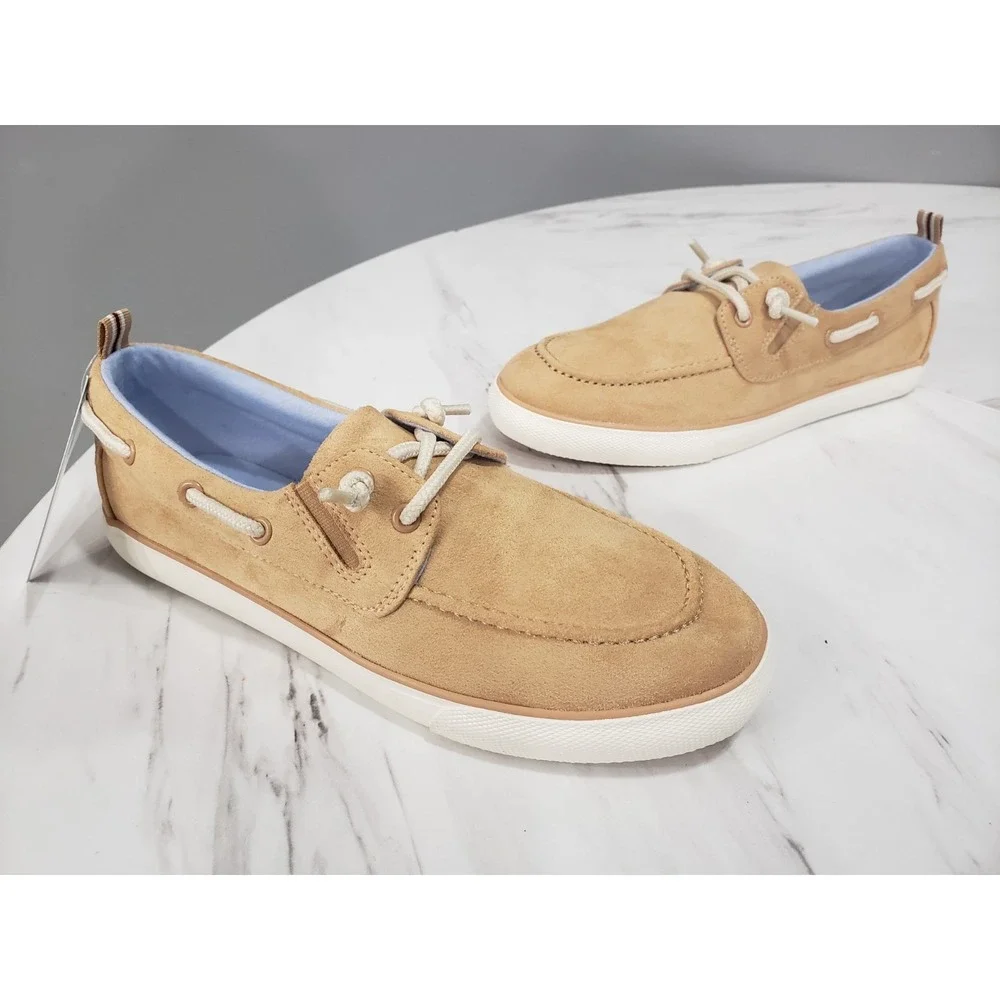 NEW Cat & Jack Boy's Reece Slip On Boat Shoes Beige Size 5 Tan Easter Dress
